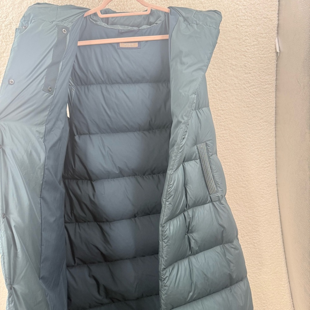 Peserico Long Hooded Puffer Vest Goose Down Feather Quilted Jeweled Trim Italy - Picture 10 of 16